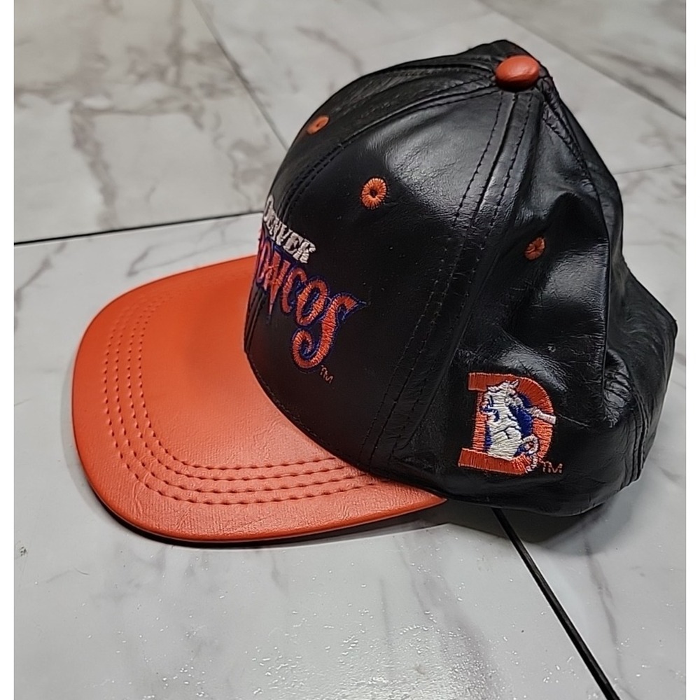 Vintage Modern Denver Broncos NFL Black Leather Hat Men's Snapback Made In USA